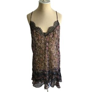 Victoria's‎ Secret Sheer Lace Trim Paisley Slip Nightgown Size L Lingerie